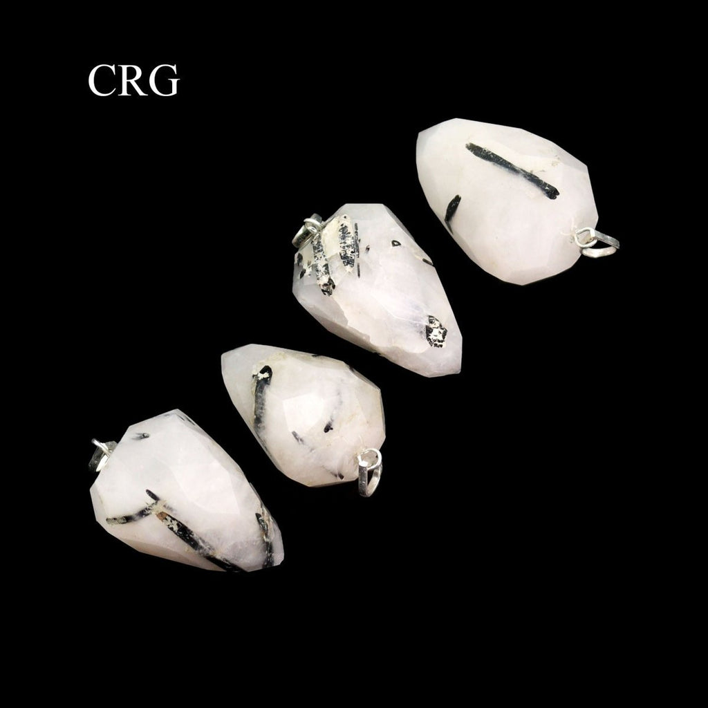 Rutilated Quartz Faceted Drop Pendant with Silver Bail (4 Pieces) Size 1 Inch (INJD)