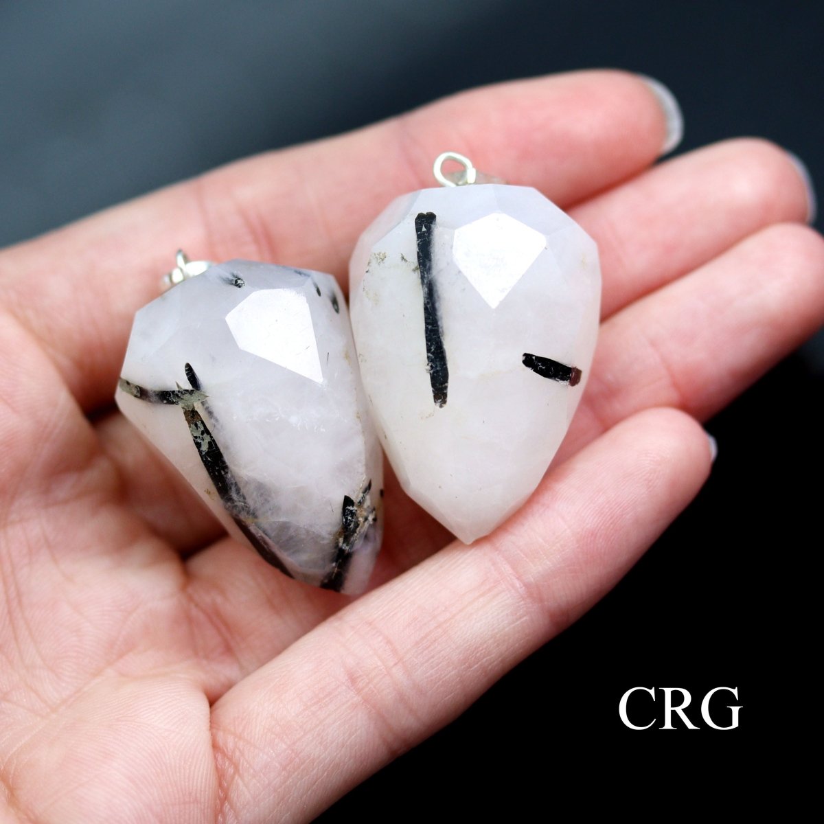 Rutilated Quartz Faceted Drop Pendant with Silver Bail (4 Pieces) Size 1 Inch (INJD)