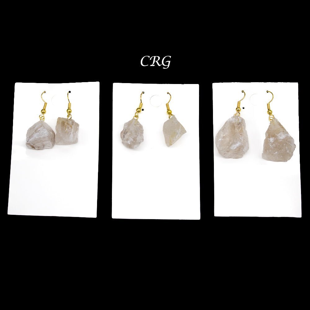 Rutilated Quartz Rough Earrings with Gold Plated Wire (0.5 To 1 Inch) (1 Pair)