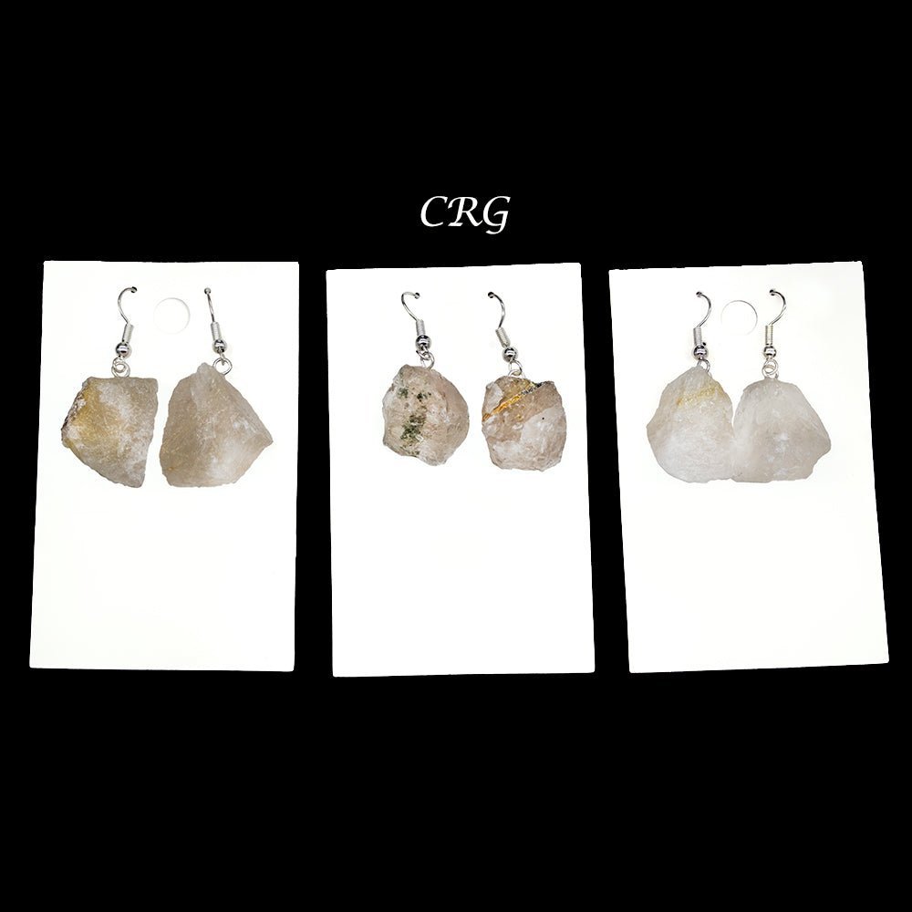 Rutilated Quartz Rough Earrings with Silver Plated Wire (0.5 To 1 Inch) (1 Pair)