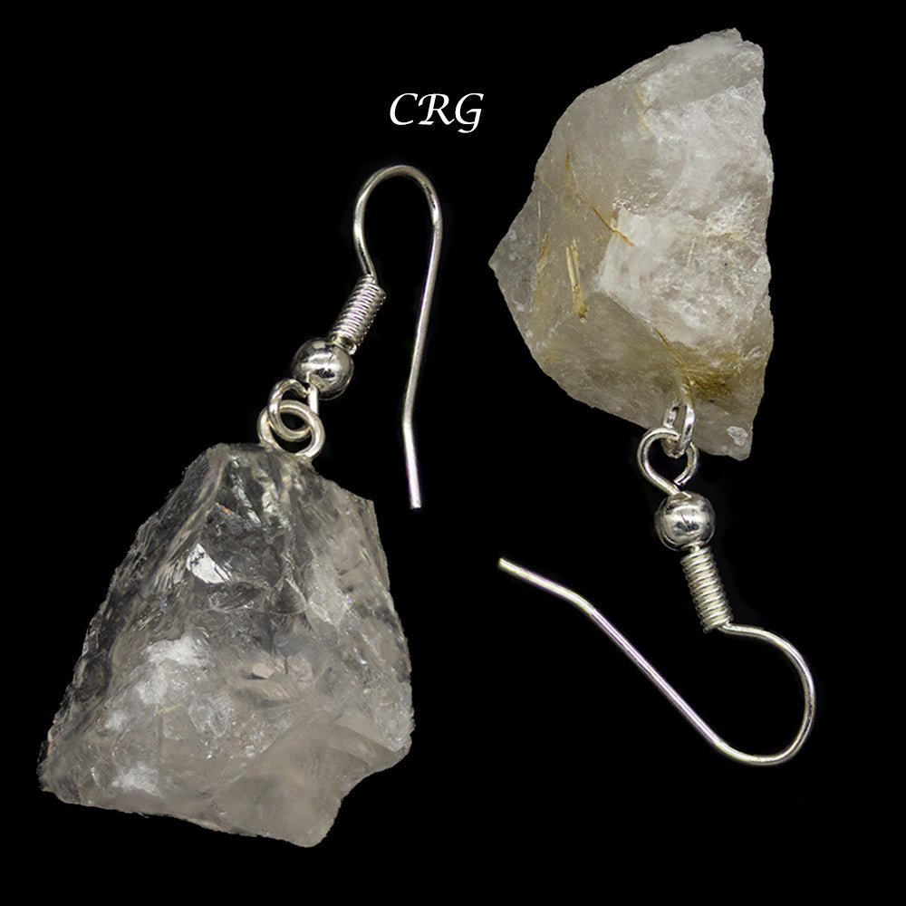 Rutilated Quartz Rough Earrings with Silver Plated Wire (0.5 To 1 Inch) (1 Pair)