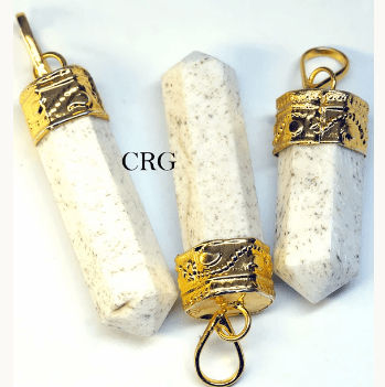 Scolecite Pencil Point Pendant with Gold Plating (2 Pieces) Size 1 Inch