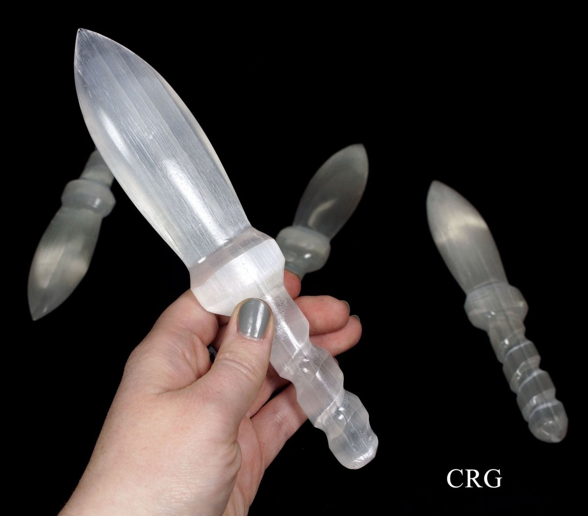 Scratch and Dent Selenite Knife Dagger with Spiral Handle 7 to 8.5 inches (1 Piece)
