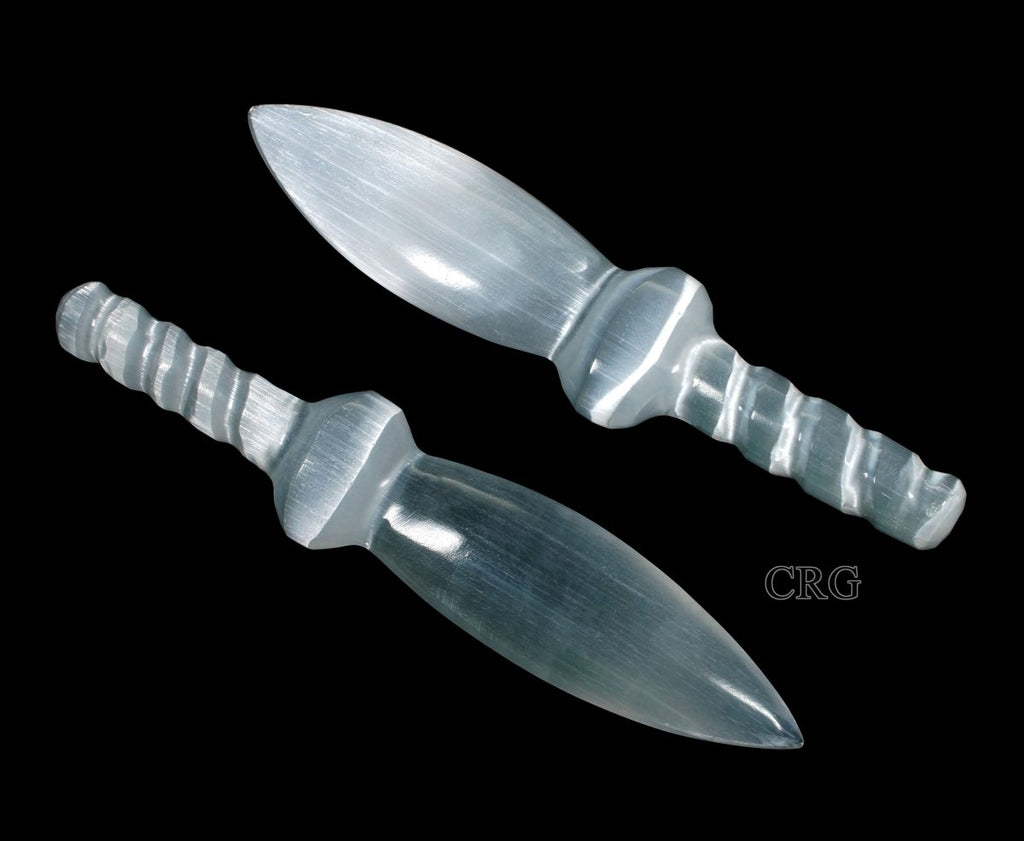 Scratch and Dent Selenite Knife Dagger with Spiral Handle 7 to 8.5 inches (1 Piece)