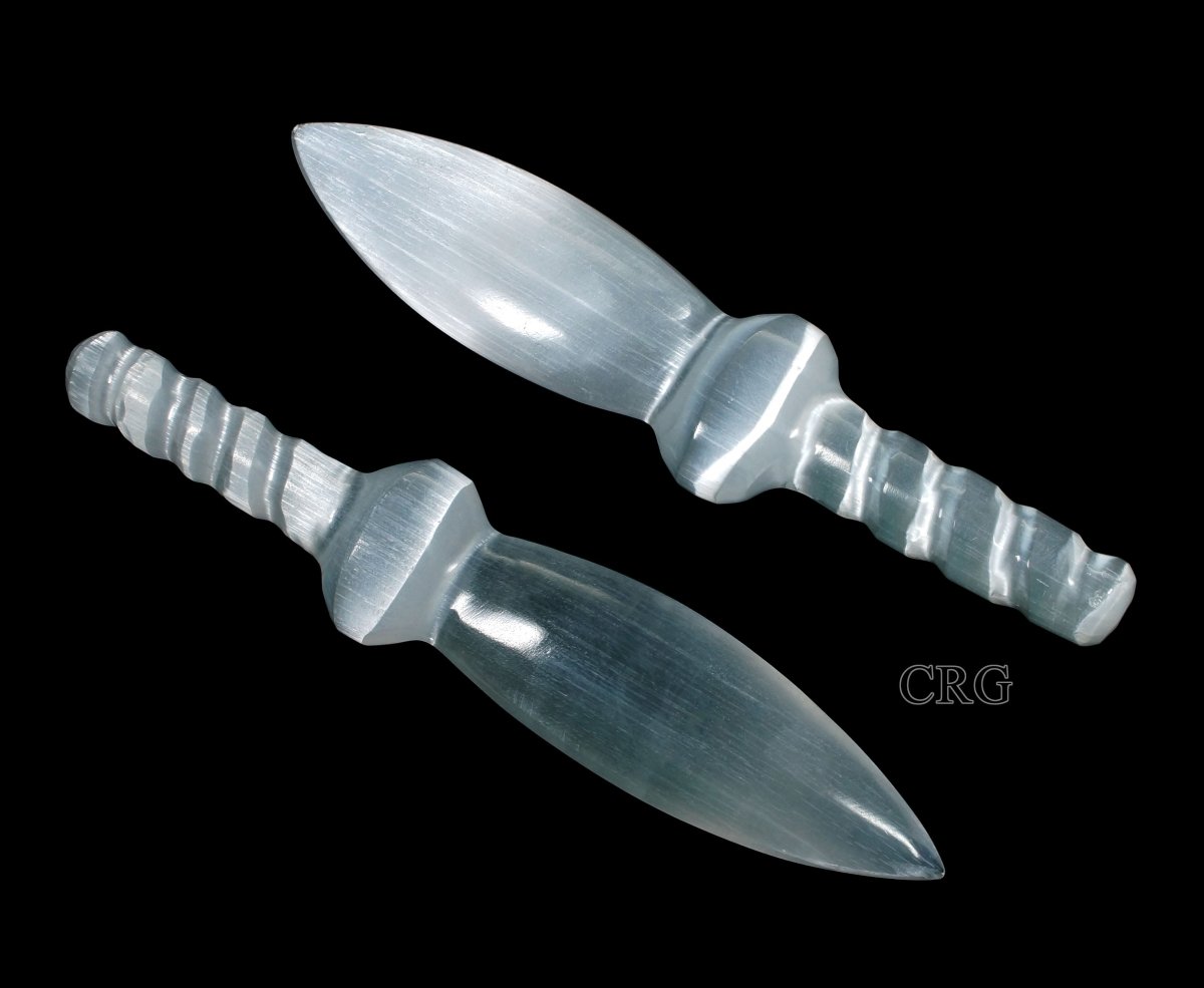 Scratch and Dent Selenite Knife Dagger with Spiral Handle 7 to 8.5 inches (1 Piece)