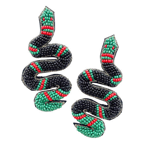 Seed Beaded Snake Earrings