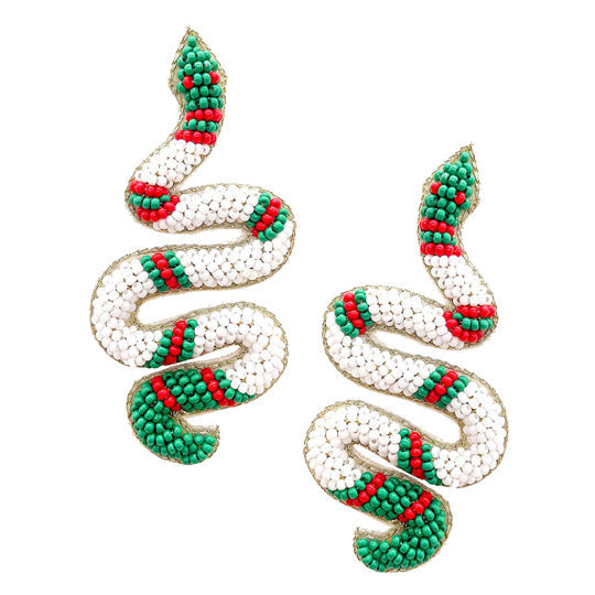 Seed Beaded Snake Earrings
