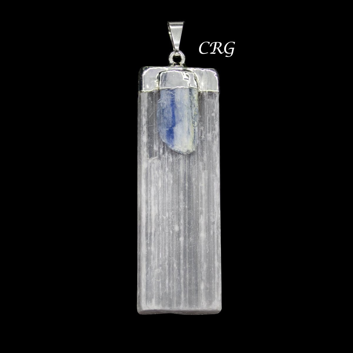 Selenite Blade Pendant with Blue Kyanite and Silver Plating 1 to 2 inches (4 Pieces)