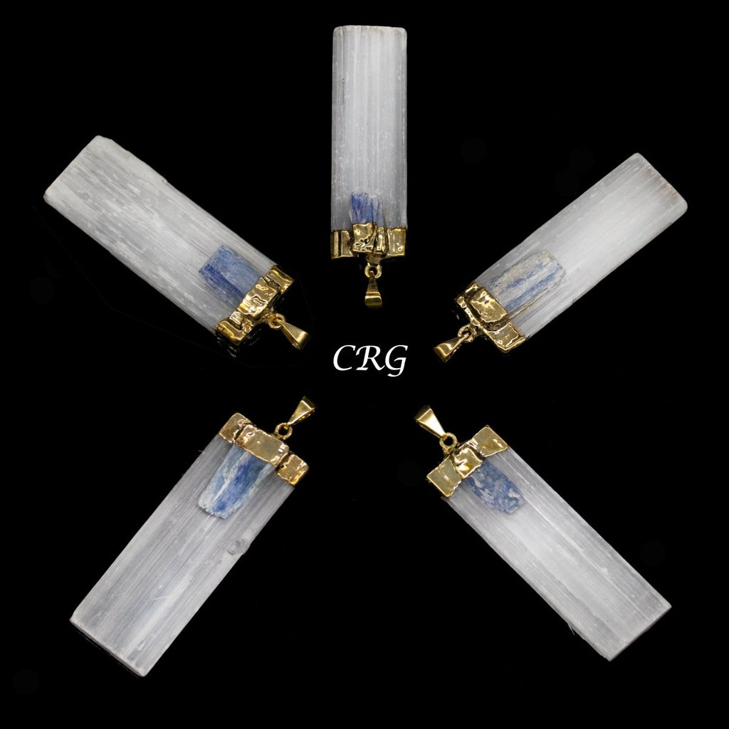 Selenite Blade Pendant with Blue Kyanite Piece and Gold Plating 2 to 2.5 Inches(4 Pieces)