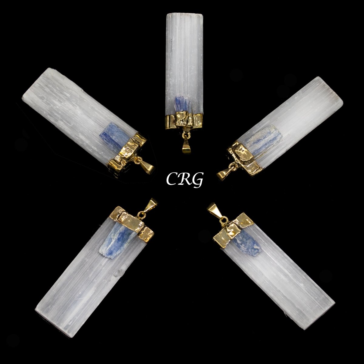 Selenite Blade Pendant with Blue Kyanite Piece and Gold Plating 2 to 2.5 Inches(4 Pieces)