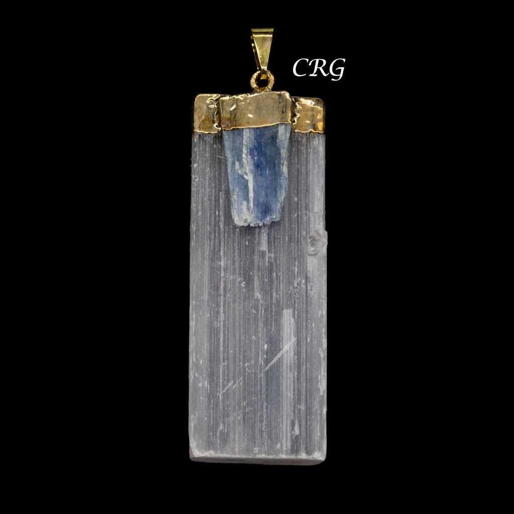 Selenite Blade Pendant with Blue Kyanite Piece and Gold Plating 2 to 2.5 Inches(4 Pieces)