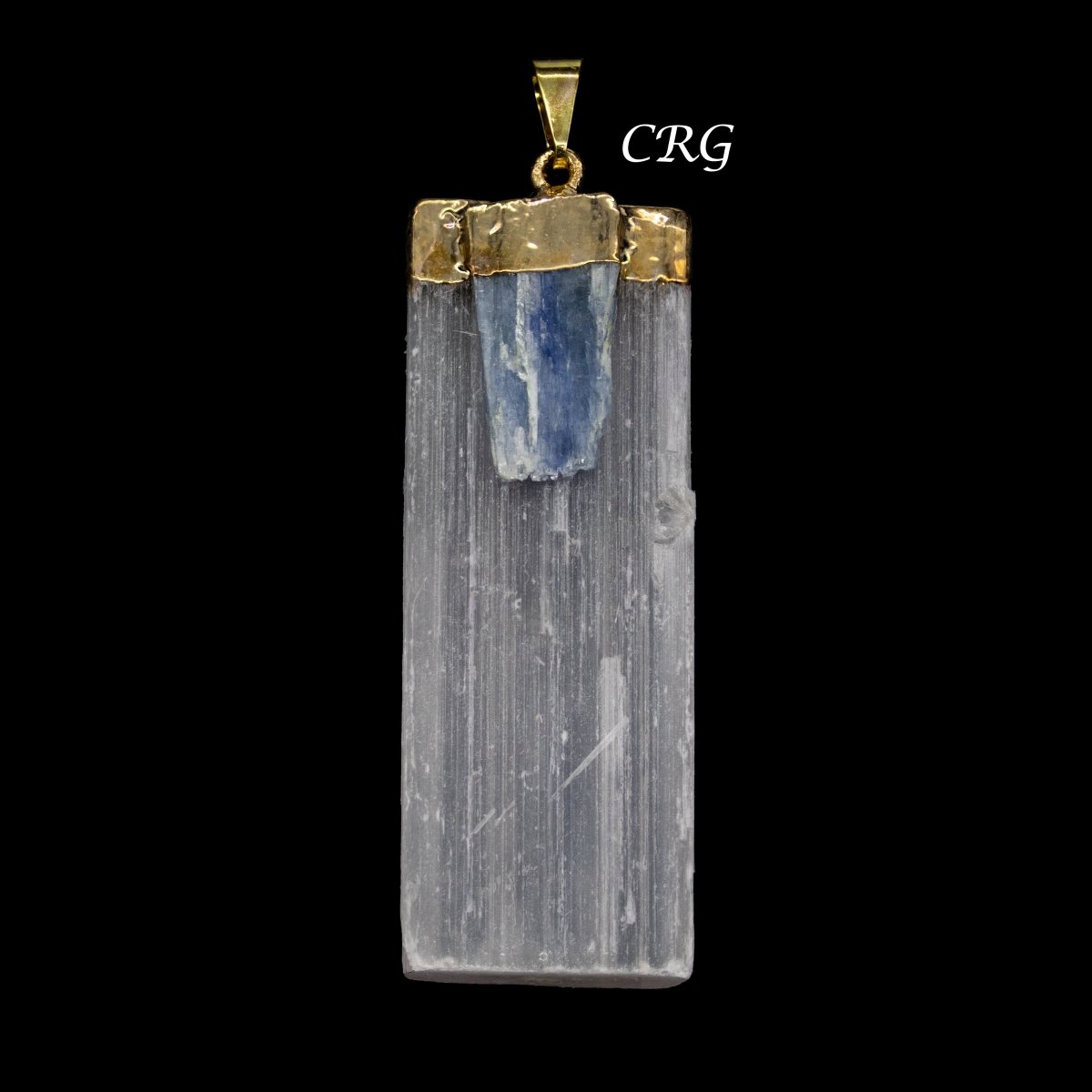 Selenite Blade Pendant with Blue Kyanite Piece and Gold Plating 2 to 2.5 Inches(4 Pieces)