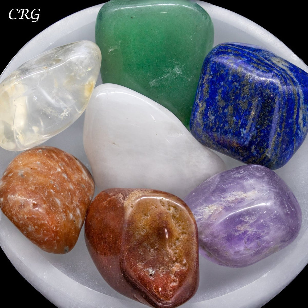 Selenite Bowl with 7 Tumbled Stones 10cm (8 Pieces)