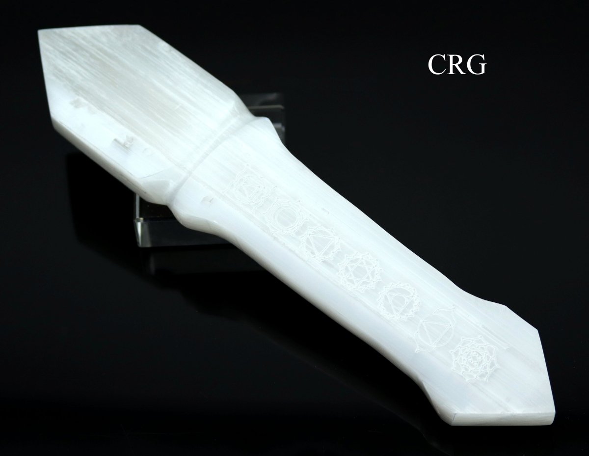 Selenite Engraved Flat Knife (1 Piece) Size 9.5 to 10 Inches Crystal Gemstone Dagger