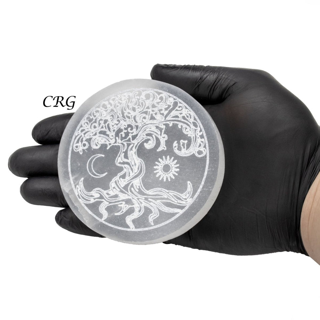 Selenite Engraved Tree of Life Plate 4 Inches (1 Piece)