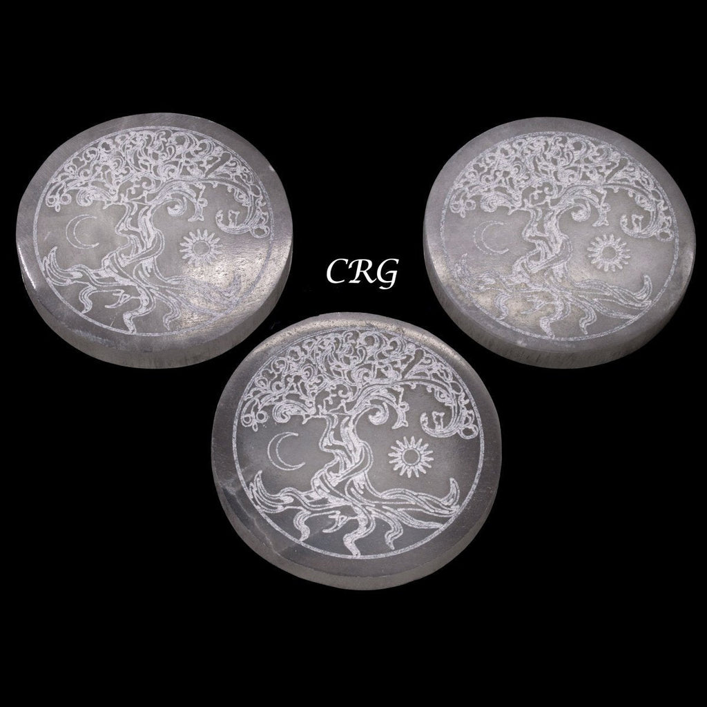 Selenite Engraved Tree of Life Plate 4 Inches (1 Piece)