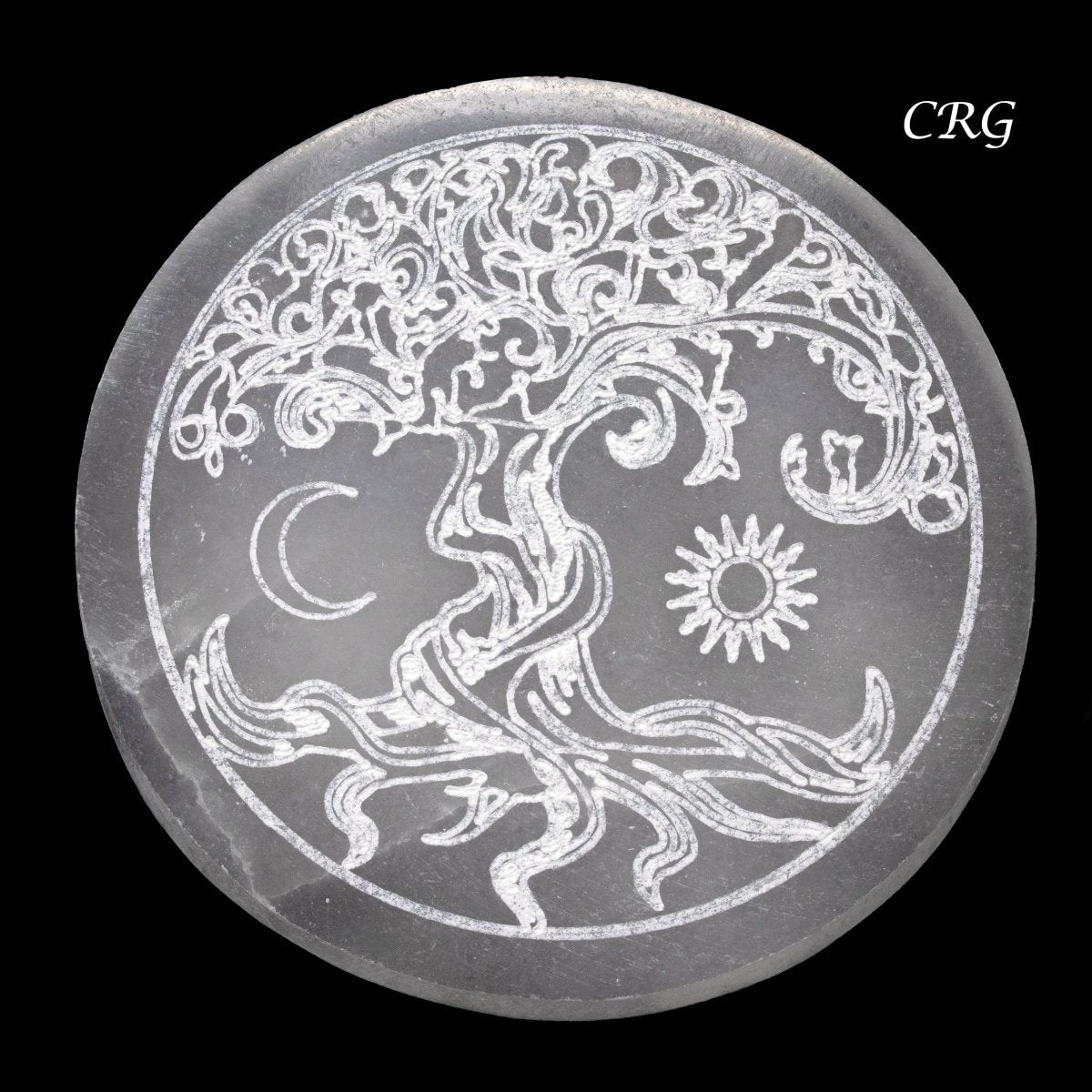Selenite Engraved Tree of Life Plate 4 Inches (1 Piece)