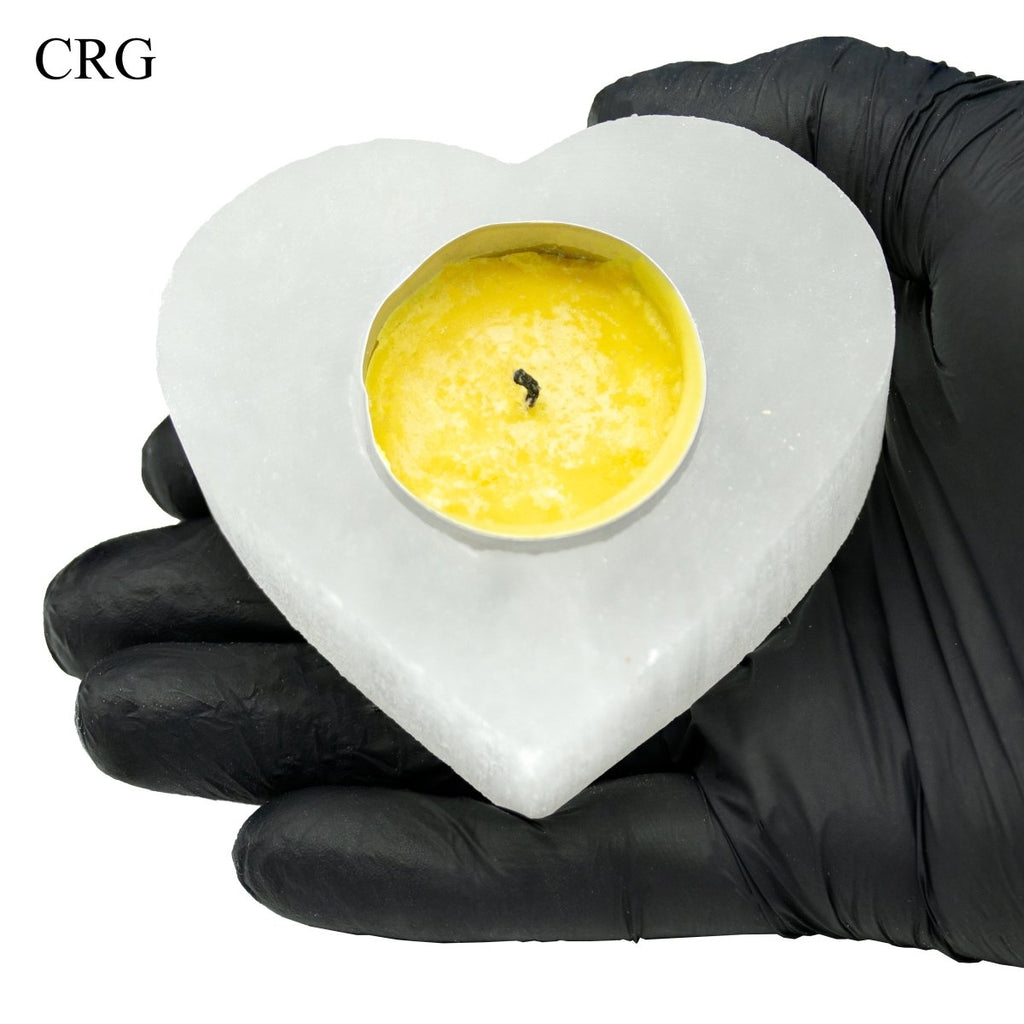 Selenite Heart Tea Light Candleholder (1 Piece) Size 2.5 Inches Crystal Gemstone Decor