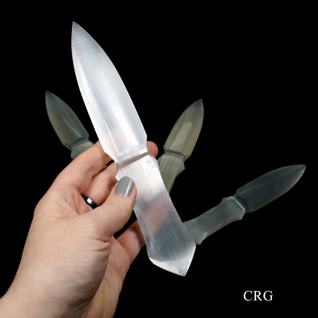 Selenite Knife Dagger with Smooth Hilt (1 Piece) Size 7.5 to 8.5 Inches Crystal Gemstone