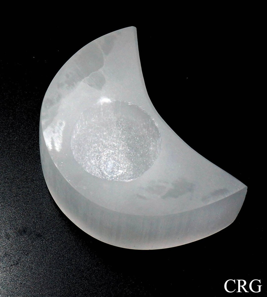 Selenite Moon Tealight Candle Holder (1 Piece) Size 4 Inches Crystal Gemstone Home Decor