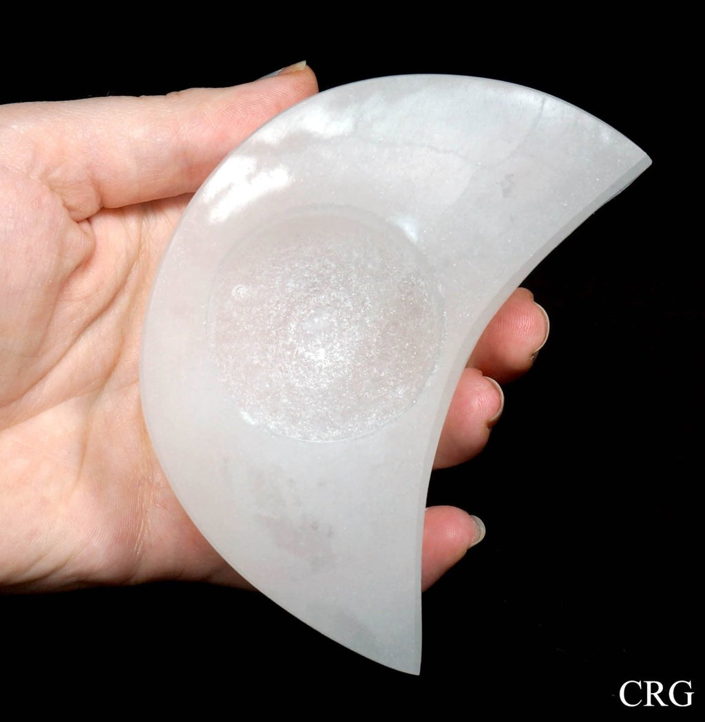 Selenite Moon Tealight Candle Holder (1 Piece) Size 4 Inches Crystal Gemstone Home Decor