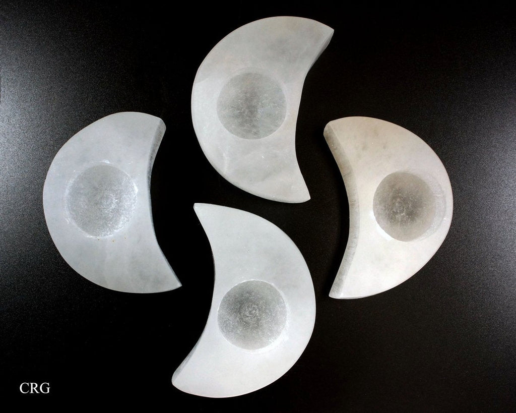 Selenite Moon Tealight Candle Holder (1 Piece) Size 4 Inches Crystal Gemstone Home Decor