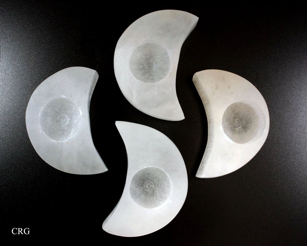 Selenite Moon Tealight Candle Holder (1 Piece) Size 4 Inches Crystal Gemstone Home Decor