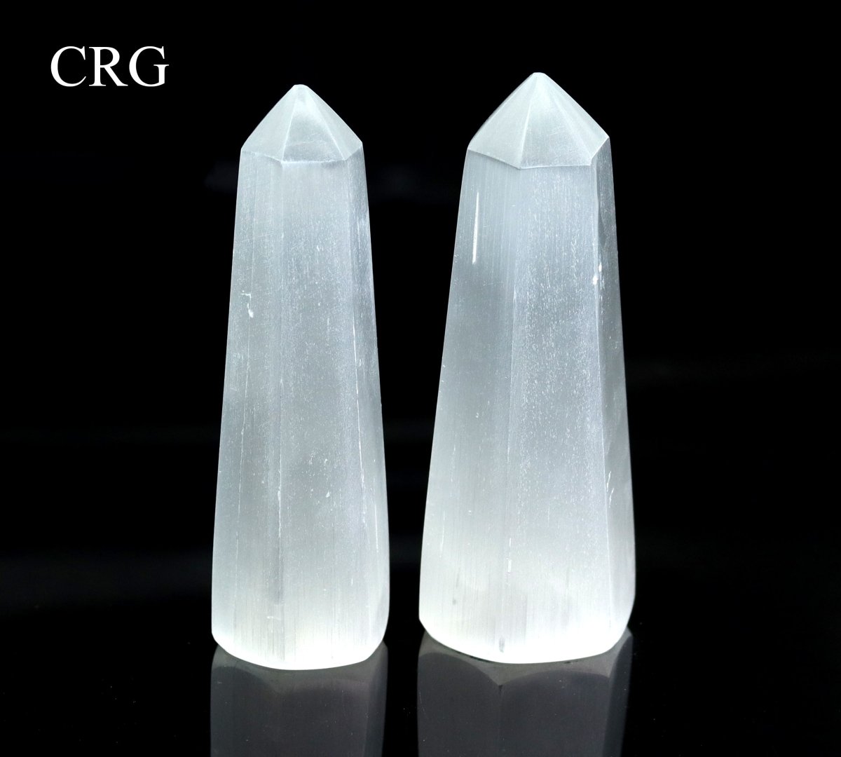 Selenite Obelisk Tower (1 Piece) Size 5 to 6 Inches 6-Sided Faceted Crystal Gemstone Point