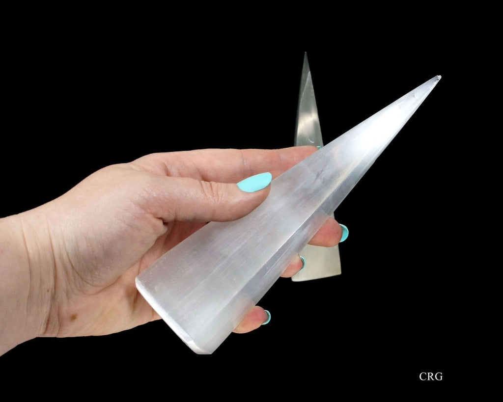 Selenite Pyramid (1 Piece) Size 7 Inches 4-Sided Standing Crystal Gemstone