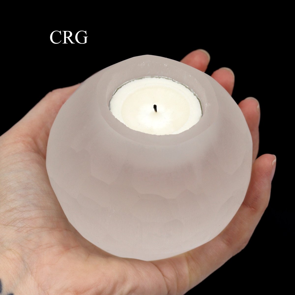 Selenite Round Tealight Candle Holder (1 Piece) Size 2.5 Inches Crystal Gemstone Decor