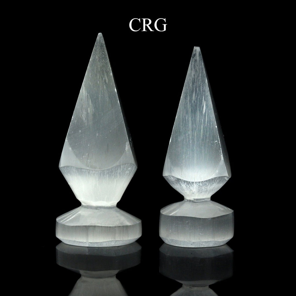 Selenite Small Points with Round Bases (4 Pieces) Size 3.5 to 4 Inches Hand Carved Polished Gemstone Decor