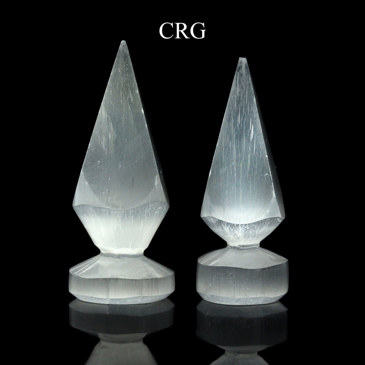 Selenite Small Points with Round Bases (4 Pieces) Size 3.5 to 4 Inches Hand Carved Polished Gemstone Decor