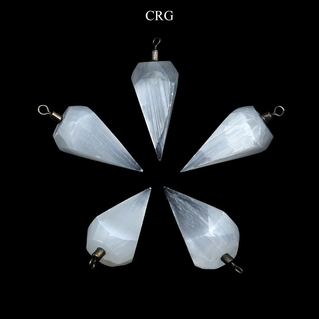 Selenite Pyramid Pendant with Silver Plated Bail (1 Inch) (1 Piece)