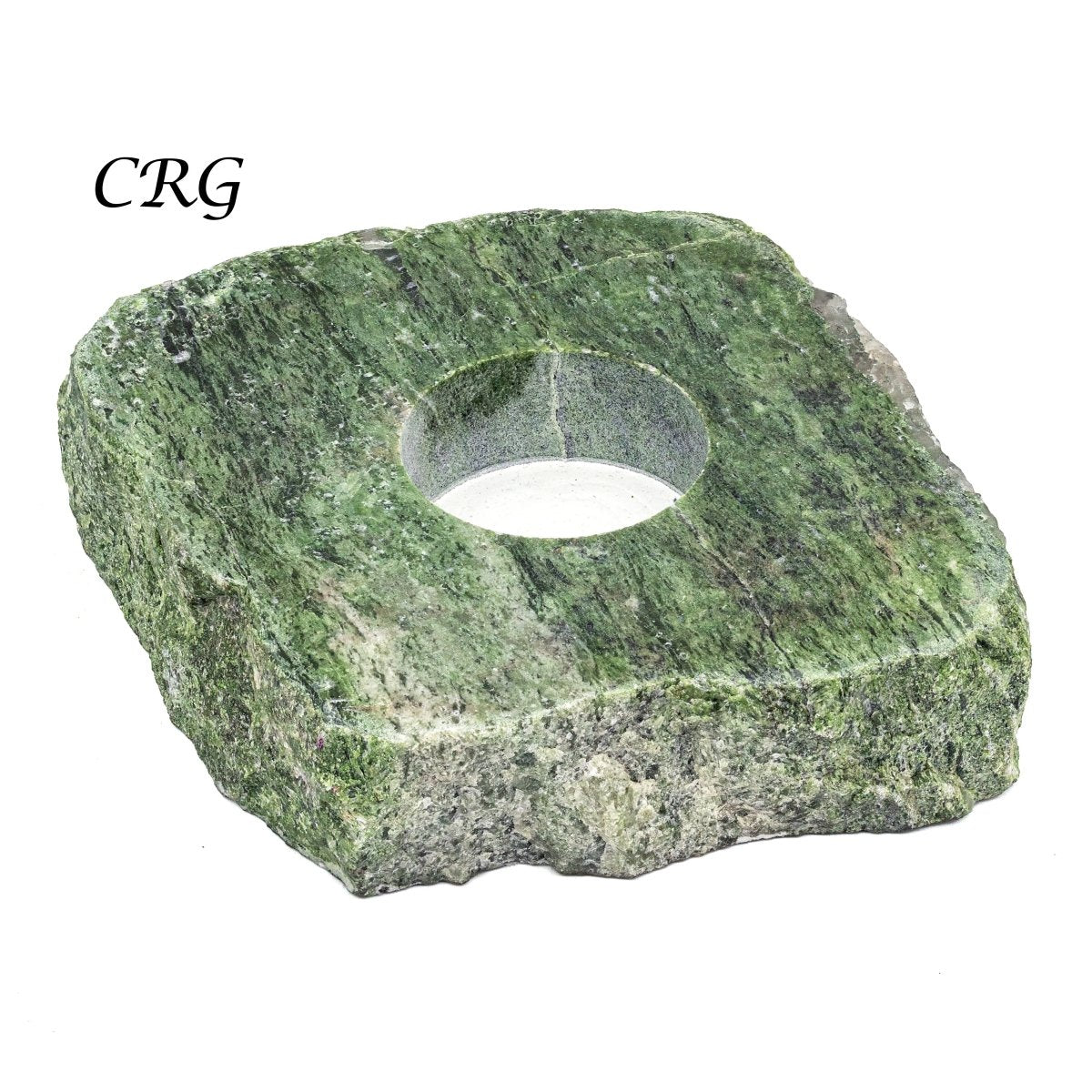 Serpentine Candle Holder (1 Piece) Size 4 to 5 Inches Polished Top Crystal Slice with Felt Bottom