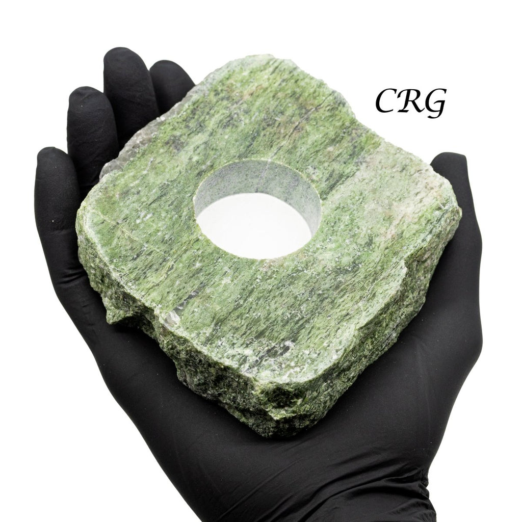 Serpentine Candle Holder (1 Piece) Size 4 to 5 Inches Polished Top Crystal Slice with Felt Bottom