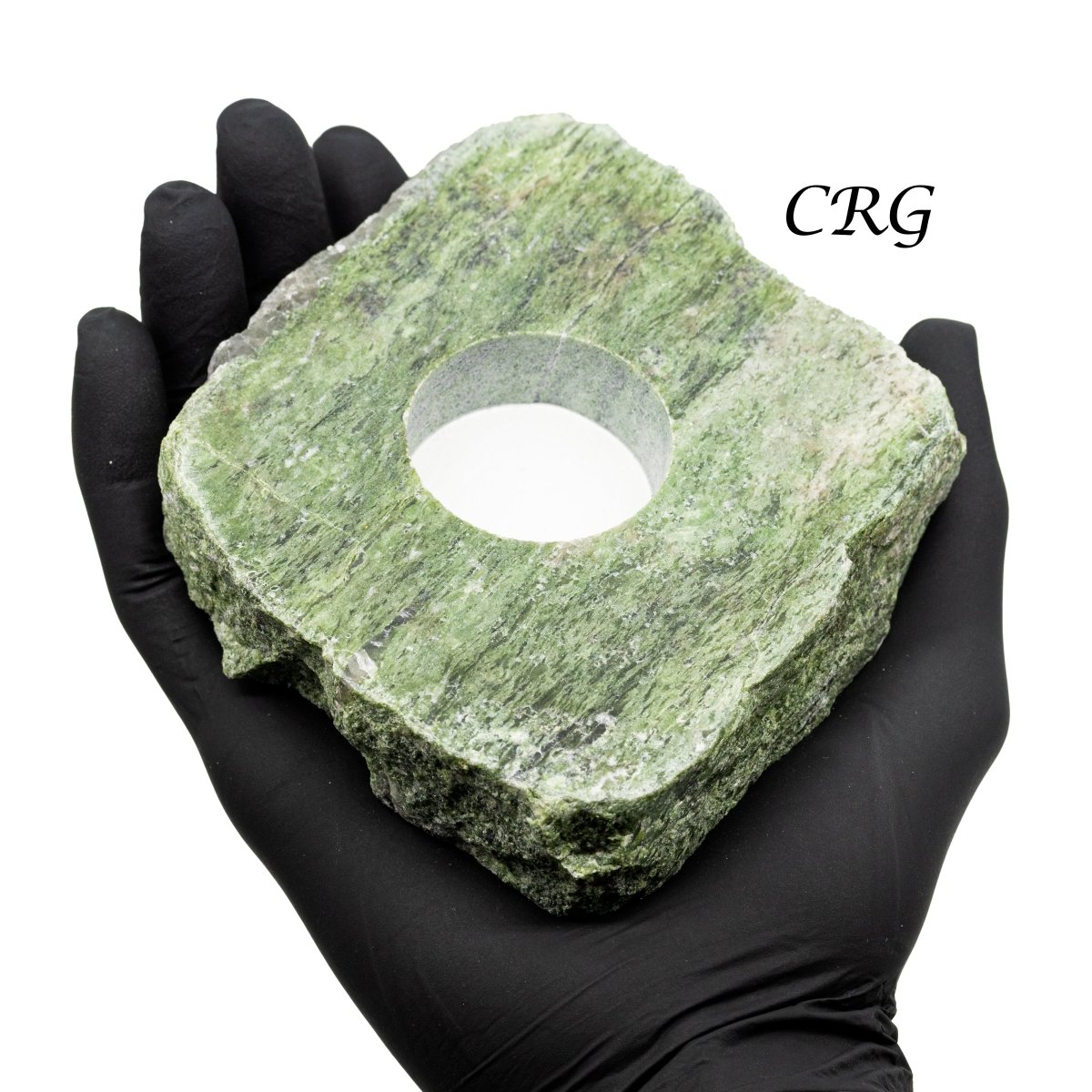 Serpentine Candle Holder (1 Piece) Size 4 to 5 Inches Polished Top Crystal Slice with Felt Bottom