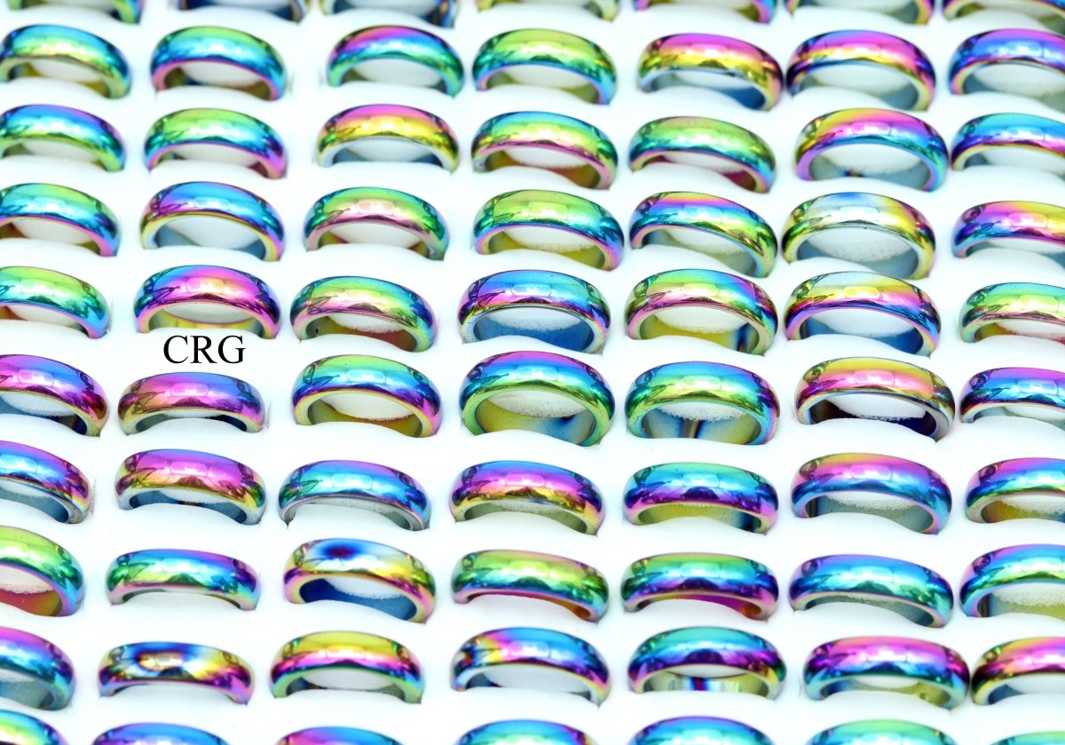 SET OF 10 - 6mm Domed Rainbow Hematite Rings / Assorted Sizes