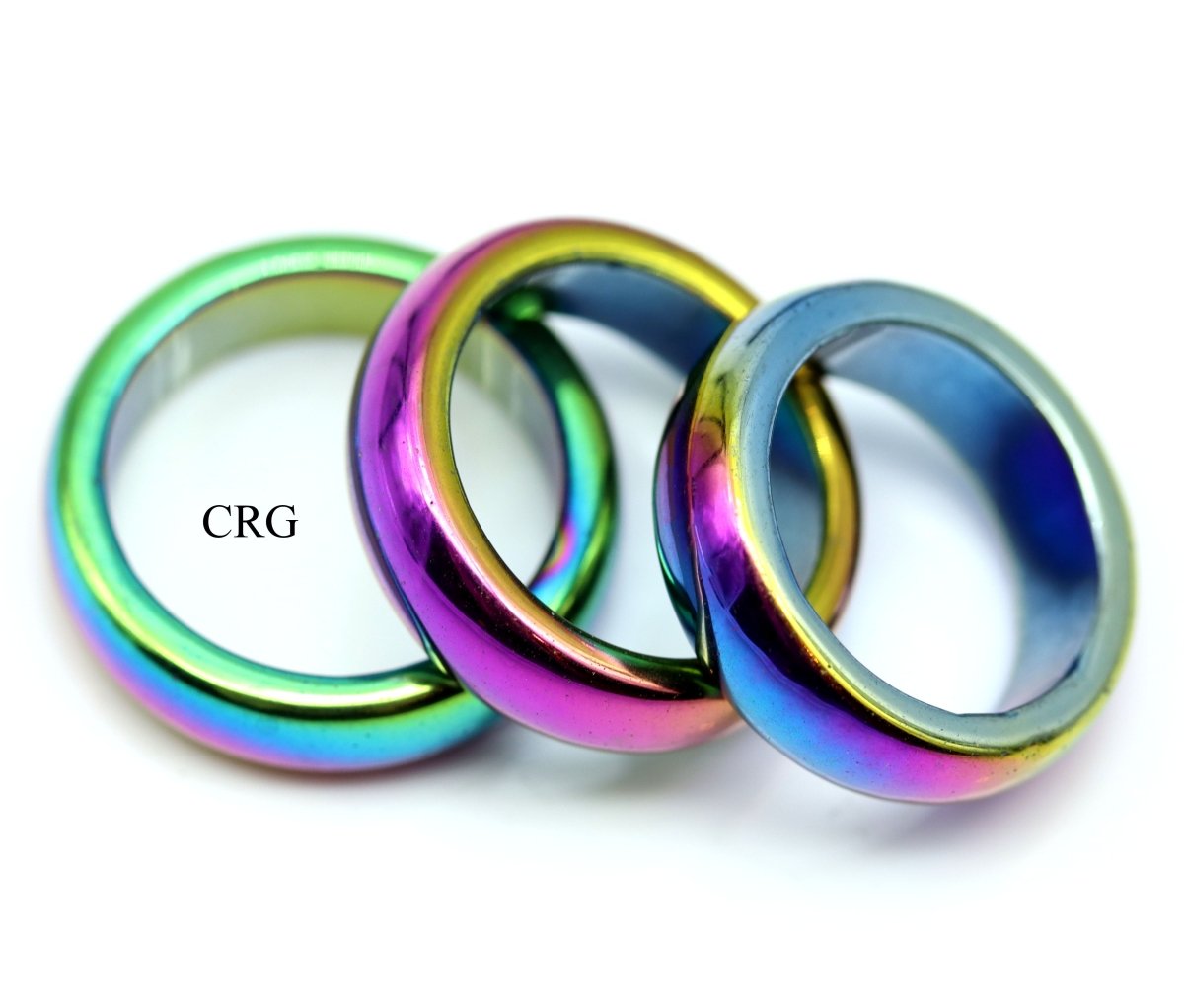 SET OF 10 - 6mm Domed Rainbow Hematite Rings / Assorted Sizes