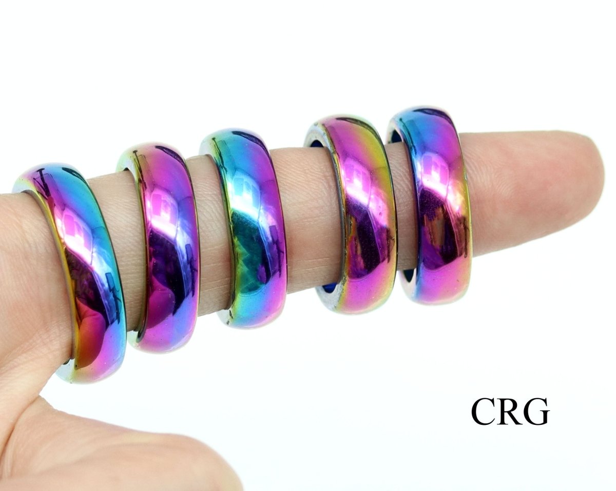 SET OF 10 - 6mm Domed Rainbow Hematite Rings / Assorted Sizes