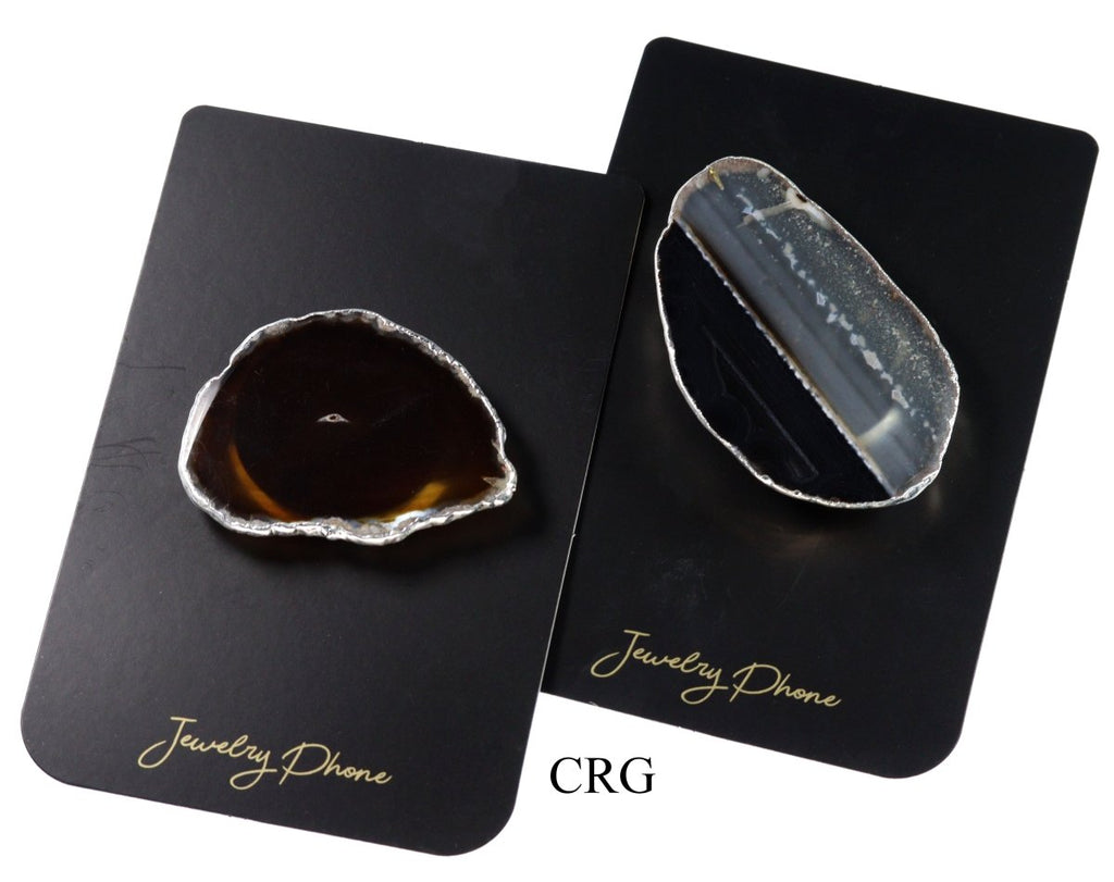 SET OF 10 - Black Agate Freeform Phone Grip w/ Silver Plating