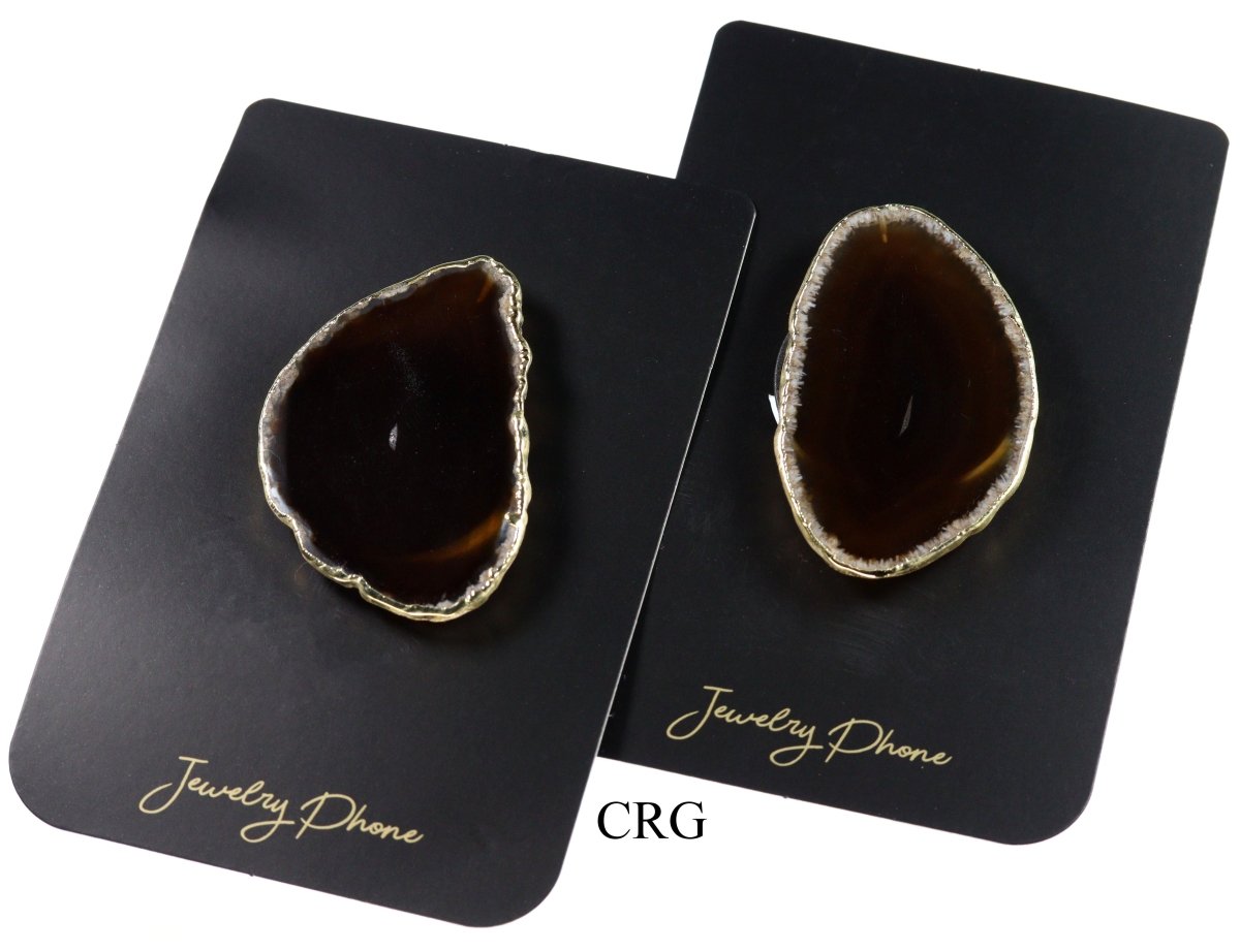 SET OF 10 - Black Agate Freeform Phone GripS w/ Gold Plating