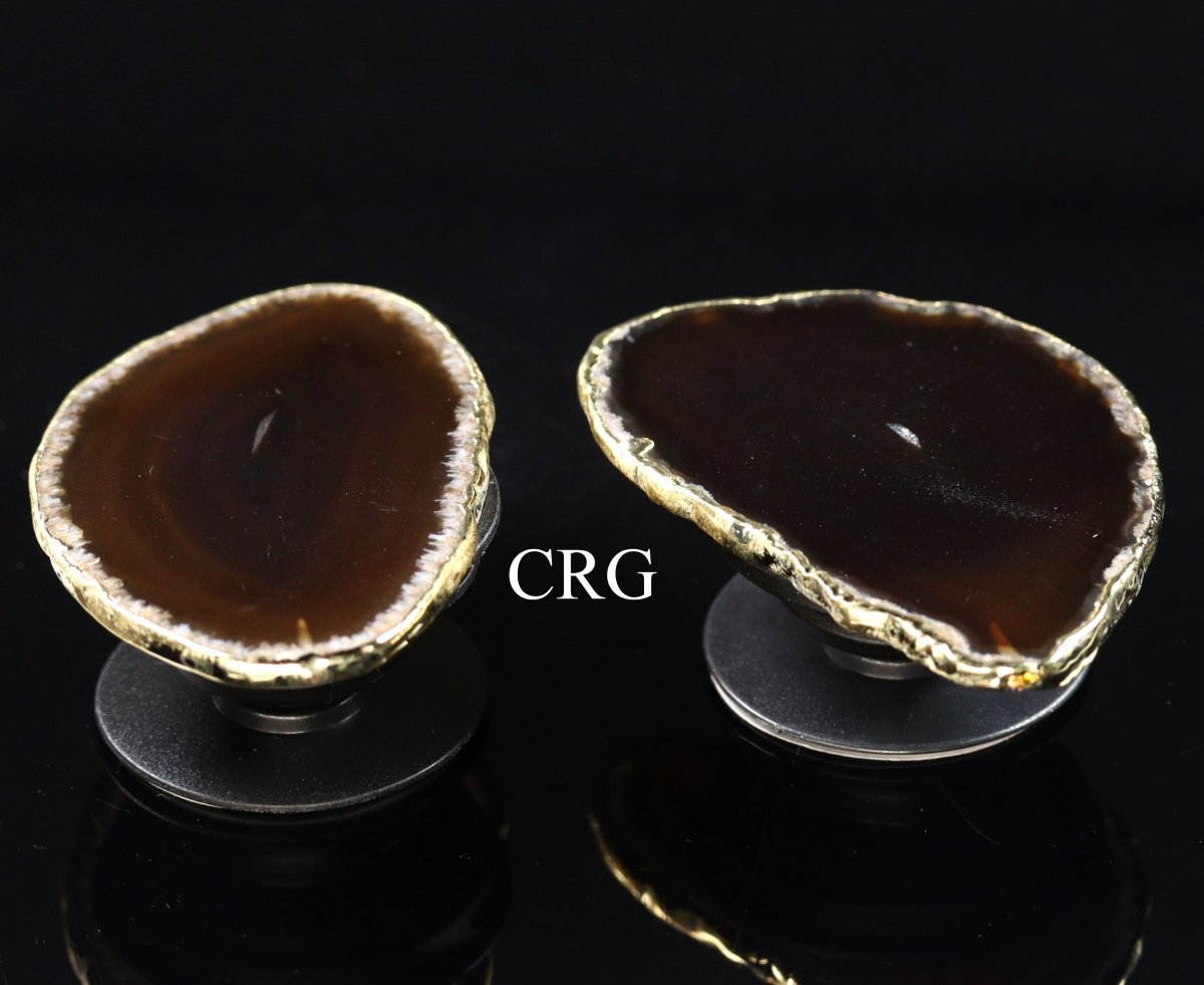 SET OF 10 - Black Agate Freeform Phone GripS w/ Gold Plating