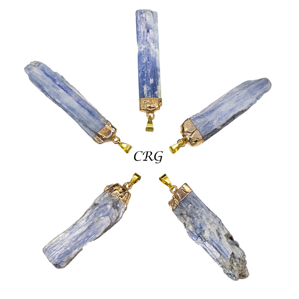 SET OF 10 - Blue Kyanite Blade Pendant with Gold Plating / 1-2" AVG