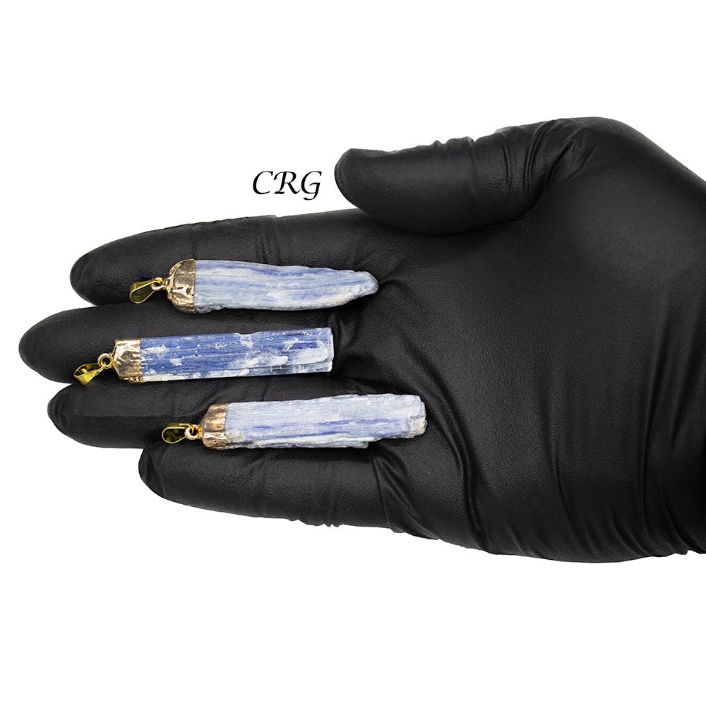SET OF 10 - Blue Kyanite Blade Pendant with Gold Plating / 1-2" AVG