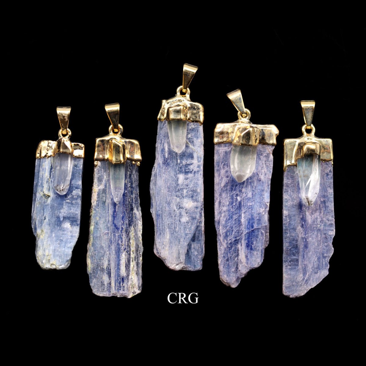 SET OF 10 - Blue Kyanite Blade Pendant with Quartz and Gold Plating / 1-2" AVG
