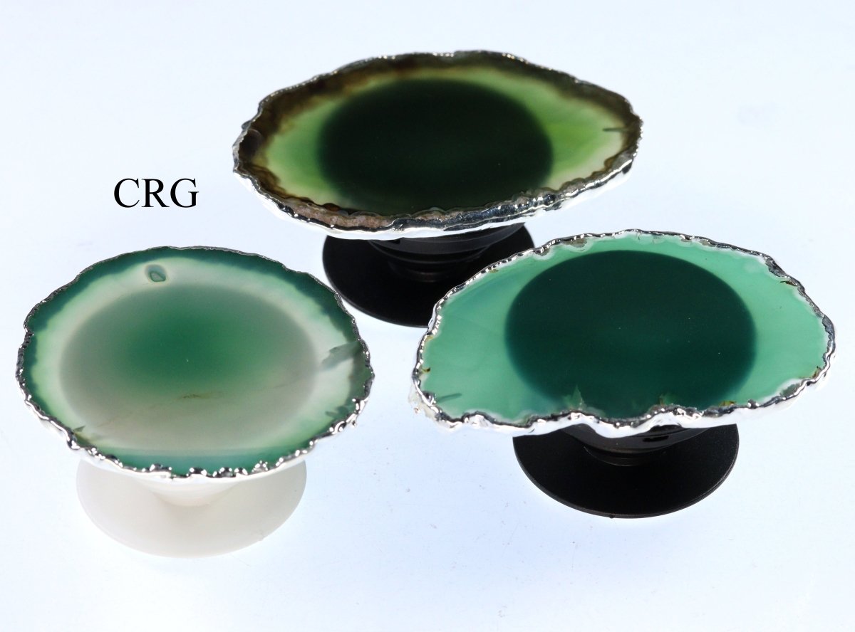 SET OF 10 - Green Agate Freeform Phone Grip w/ Silver Plating