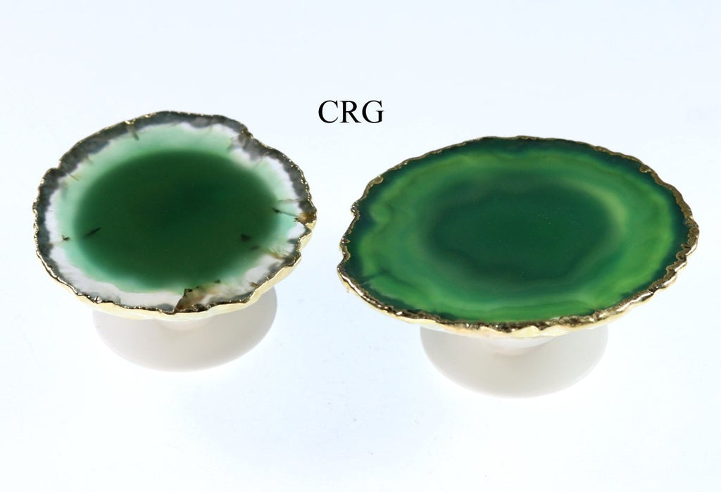 SET OF 10 - Green Agate Freeform Phone Grips w/ Gold Plating