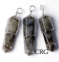 SET OF 10 - Labradorite Double Terminated Point Pendant w/ Silver Wire Wrapping