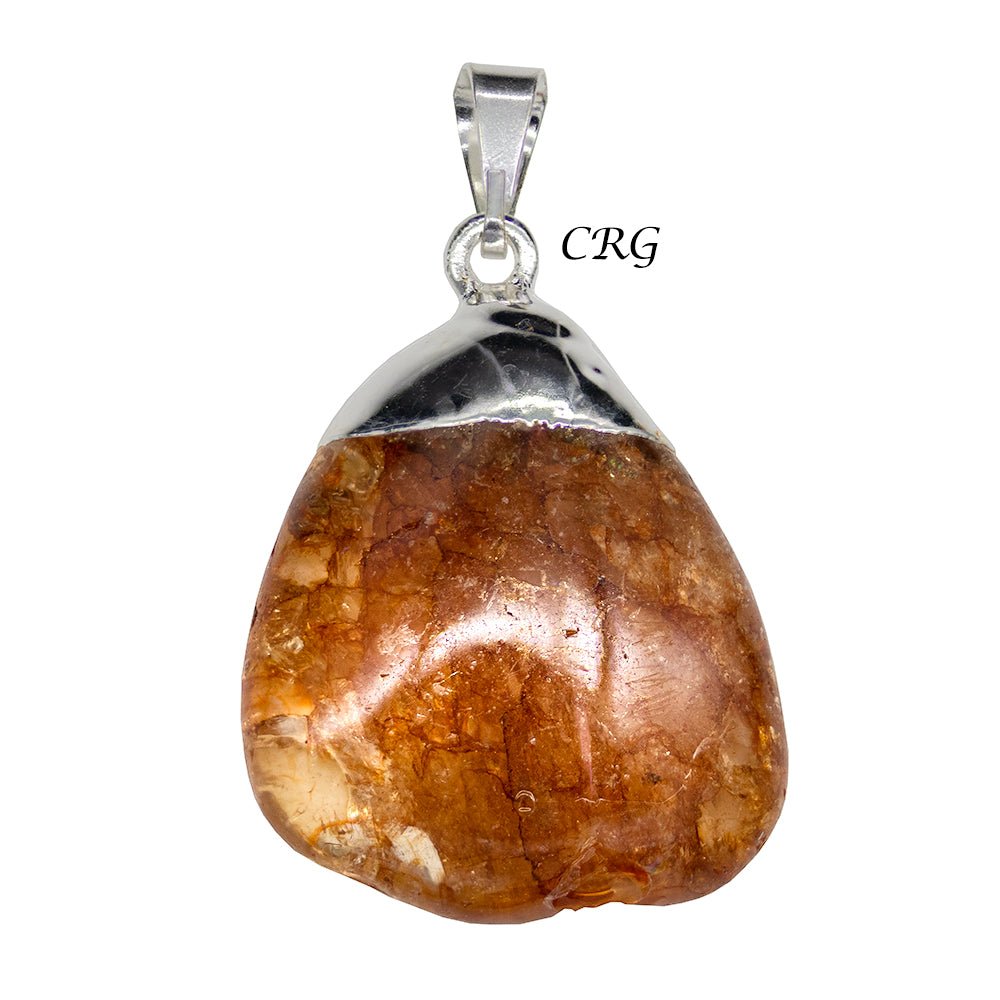 SET OF 10 - Orange Crackle Quartz Pendant with Silver Plating / 1-2" AVG