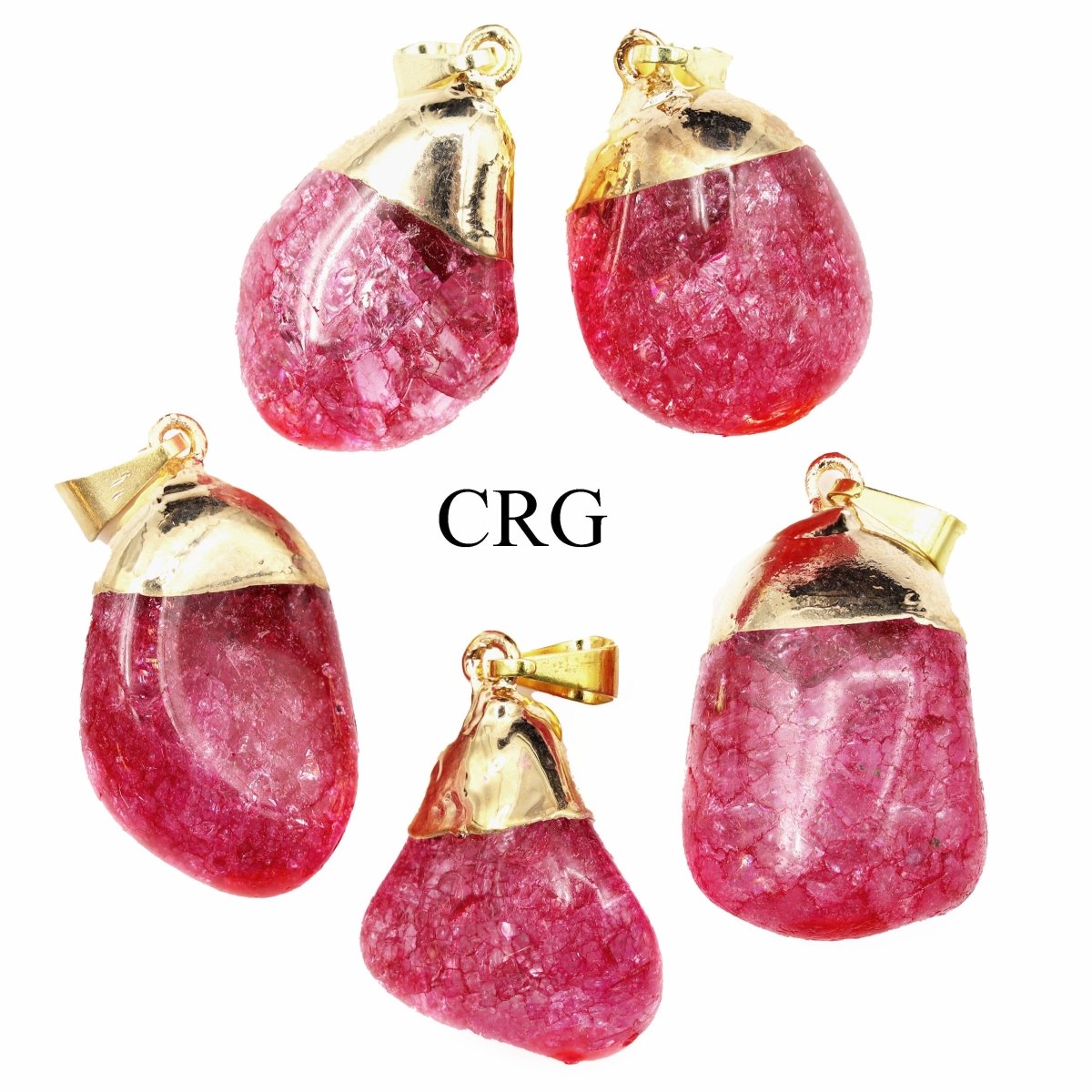 SET OF 10 - Red Crackle Quartz Pendant with Gold Plating / 1-2" AVG